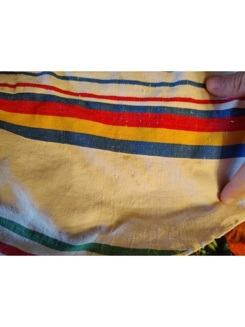 Large Cotton Tablecloth, Textured Linen, Green Blue Yellow Red Stripe 73